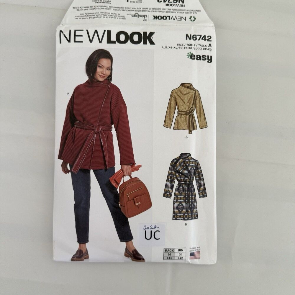 Jacket Sewing Pattern New Look 6742 Misses XS-XL (6-24) Modern Belted Wrap UNCUT